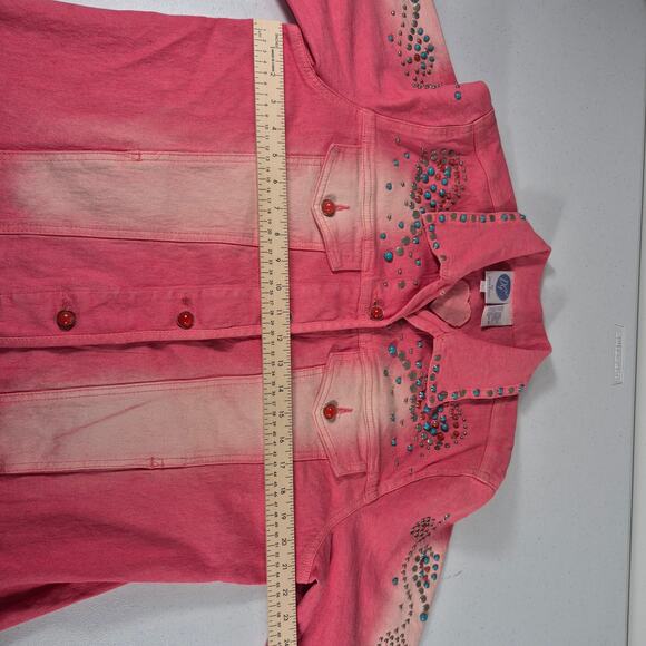 Diane Gillman Pink Turquoise Red Studded Bedazzled Bling Vintage Jacket Coat L - Picture 4 of 6